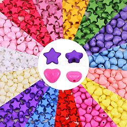 1500Pcs 15 Style Opaque Acrylic Beads, Heart & Star, Mixed Color, 100pcs/style