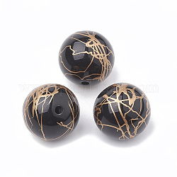 Drawbench Acrylic Beads, Spray Painted Style, Round, Black, 16mm, Hole: 2mm, about 210pcs/500g