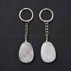 Larme en cristal de quartz naturel avec porte-clés pendentif en spirale, avec porte-clés fendus en laiton, 9.5 cm