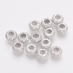 Brass Cubic Zirconia Stopper Beads, with Rubber, Rondelle, Nickel Free, Real Platinum Plated, 7x4mm, Rubber Hole: 1mm