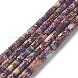 Hilos de cuentas de jaspe imperial natural, teñido, columna, púrpura, 14x5mm, agujero: 1 mm, aproximamente 29 pcs / cadena, 15~15.12 pulgada (38.1~38.4 cm)