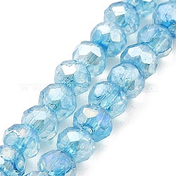 Spray Painted Imitation Jade Glass Beads Strands, AB Color Plated, Faceted, Round, Deep Sky Blue, 4x3.5mm, Hole: 1mm, about 135pcs/strand, 18.90''(48cm)