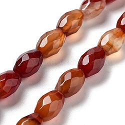 Chapelets de perles rouges en agate naturelle, riz facettes, 12.5x8mm, Trou: 1.2mm, Environ 16 pcs/chapelet, 7.68 pouce (19.5 cm)