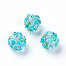 Fatti a mano perle di vetro irregolari, tondo, turchese, 14~15mm, Foro: 1.5~1.6 mm