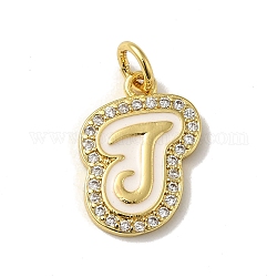 Brass Micro Pave Cubic Zirconia Pendants, with Jump Rings, Real 18K Gold Plated, Letter J, 19x13.5x2mm, Hole: 3.8mm