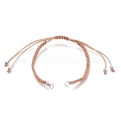 Fabrication de bracelet en fil de polyester tressé réglable, avec perles en laiton et 304 anneaux de saut en acier inoxydable, Sandy Brown, 5-5/8~11-1/4 pouce (14.3~28.5 cm)