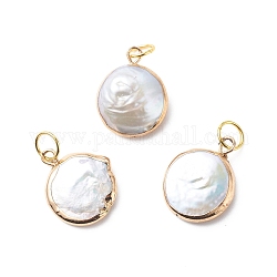 Ciondoli di perle keshi con perla barocca naturale placcata, perla d'acqua dolce coltivata, con 304 anello di salto in acciaio inossidabile, piatta fascino rotondo, oro, 18x15x3.5mm, anello di salto: 6x0.8 mm, diametro interno: 4.5mm