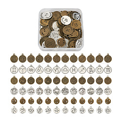 6 комплект 6 подвески из сплава в тибетском стиле, плоский раунд с 12 созвездием, античная бронза и старинное серебро, 1шт / созвездие, 12 шт / комплект, 1 комплект / стиль