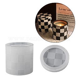 Moldes de tarro de vela de columna de patrón de tablero de ajedrez, Moldes de hormigón de silicona para portavelas con tapas., moldes de fundición de resina epoxi, blanco, 7.6x8.7 cm