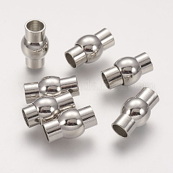 Brass Magnetic Clasps with Glue-in Ends, Nickel Free, Oval, Platinum, 17x10mm, Hole: 6mm
