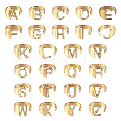 26 pièces 26 anneaux de manchette ouverts alphabet en alliage de style, lettre initiale a ~ z grosses bagues pour femmes, or, nous taille 5 1/4 (15.9mm), 1pc / style