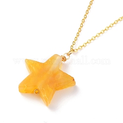 Colliers pendentif étoile en agate naturelle, avec des chaînes de câble en laiton, or, or, 18-3/8 pouce (46.6 cm)