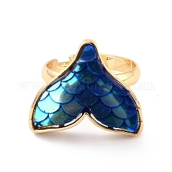 Anello per dito regolabile in resina a coda di pesce sirena, anello in ottone per donna ragazza, oro, blu di Prussia, misura degli stati uniti 7 (17.3mm)