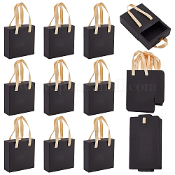 NBEADS 10 Sets Paper Bags with Handles, 10x3.5x10cm Small Heavy Duty Kraft Paper Bags Gift Packaging Bags with Drawer Box for Gift Packaging Birthday Wedding and Party Celebrations, Black