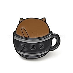 Spilla smaltata gatto tazza di caffè, distintivo in lega di parola lettera z per vestiti zaino, elettroforesi nera, sienna, 21.5x24.5x2mm