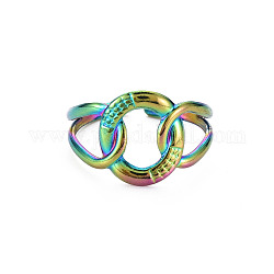 Regenbogenfarbe 304 Manschettenring aus Edelstahl ineinandergreifend, hohler offener Ring für Frauen, uns Größe 9 (18.9mm)