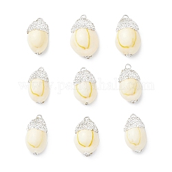 Natural Sea Shell Pendants, Oval Charms with Polymer Clay Rhinestone and Platinum Tone Brass Loops, White, 24~32x13~19x10.5~14mm, Hole: 1.8~2mm