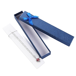 Boîtes à colliers rectangulaires en papier avec nœud papillon, coffret cadeau à bijoux pour le rangement des colliers, bleu, 21x4x2.2 cm