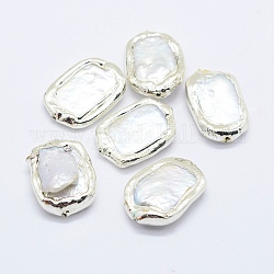 Culture des perles perles d'eau douce naturelles, bord argent plaqué couleur plaqué, rectangle, couleur d'argent, 18.5~24x11.5~18.5x4~9mm, Trou: 1mm