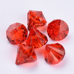 Pendentifs en acrylique transparent , facette, diamant, rouge, 26x24mm, Trou: 2.5mm, environ 80 pcs/500 g