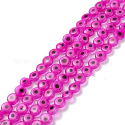 A mano a lume malocchio piatte fili di perle rotonde, rosa intenso, 6x3mm, Foro: 1 mm, circa 65pcs/filo, 14 pollice