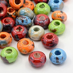 Handmade Porcelain Beads, Pearlized, Rondelle, Mixed Color, 15x10mm, Hole: 6mm