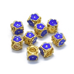 Messing Perlen, mit Emaille, Rondell, golden, Blau, 5.5x5.5x5.5 mm, Bohrung: 3 mm