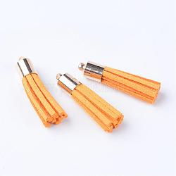 Decoraciones colgante borla de gamuza sintética, con los extremos del cable de cobre, dorado, naranja oscuro, 33~34x7mm, agujero: 2 mm