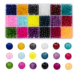 Perles de verre transparentes 18 couleurs, pour la fabrication de bijoux en perles, mat, ronde, couleur mixte, 6mm, Trou: 1.3~1.6mm, environ 1080~1170 pcs / boîte