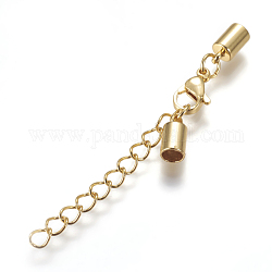 304 Stainless Steel Chain Extender, with Lobster Claw Clasps and Cord Ends, Golden, 65mm, Cord End: 10x5mm, Inner Diameter: 4mm