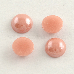 Cabochon in vetro opaco con perle perlato, mezzo tondo/cupola, marrone rosato, 3x1mm