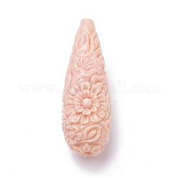 Perline corallo sintetico, tinto, lacrima, rosa nebbiosa, 40~42x14mm, Foro: 1.6 mm