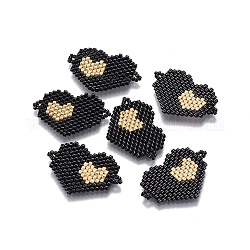 Enlaces de cuentas de semillas japonesas hechas a mano de miyuki & toho, patrón de telar, corazón, negro, 20x28~30x1.7mm, agujero: 1.4 mm