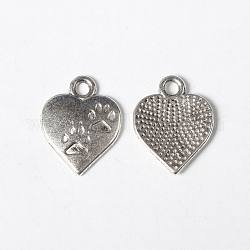 Tibetan Style Alloy Pendants, Lead Free & Nickel Free & Cadmium Free, Heart with Paw Print, Antique Silver, 17x13x2mm, Hole: 3mm