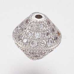 Perles de zircone cubique micro pave en Laiton, sans plomb et sans cadmium, Toupie, platine, 10x9.5mm, Trou: 1.2mm