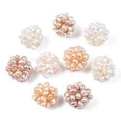 Perle di perle d'acqua dolce coltivate naturali rotonde, perline a grappolo fatte a mano, colore misto, 15.5~17mm, Foro: 1.8 mm