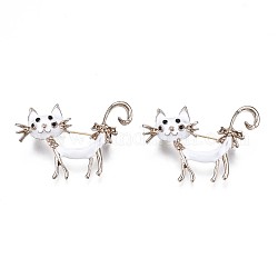 Cat Enamel Pin with Rhinestone, 3D Animal Alloy Brooch Backpack Clothes, Nickel Free & Lead Free, Light Golden, Creamy White, 30x43mm