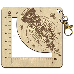 Righello per uncinetto con cornice quadrata in legno, calibro del ferro da maglia, medusa, 7.6x7.6x0.5cm, Foro: 5 mm