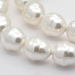 Ovalen Muschelkernperlen Perlenstränge, poliert, beige, 15x13x12 mm, Bohrung: 1 mm, ca. 26 Stk. / Strang, 15.7 Zoll