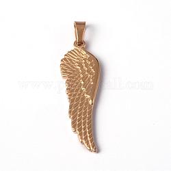 304 Stainless Steel Pendants, Wing, Golden, 38.5x13x3mm, Hole: 4x6mm