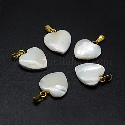 Ciondoli di guscio, con accessori di ottone, cuore, oro, 17~19x14~15x3~5mm, Foro: 2x5 mm