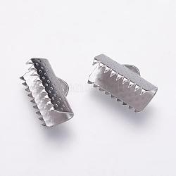 304 Stainless Steel Ribbon Crimp Ends, Rectangle, Stainless Steel Color, 8x13mm, Hole: 1x3mm