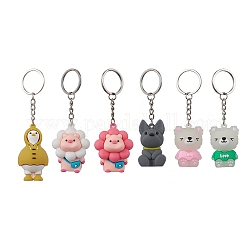 6 pièce, 6 styles d'animaux de dessin animé, porte-clés en plastique pvc, avec porte-clés fendus, couleur mixte, 101~116mm, 1pc / style