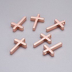 Encantos de cruz diminutos de latón, oro rosa, 13x8.5x2.5mm, agujero: 1.4 mm