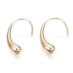 Brass Earring Hooks, Real 18K Gold Plated, 23.5x14.5x5.5mm, Pin: 0.9mm