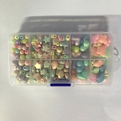 Perles acryliques opaques peintes à la bombe, mat, formes mixtes, couleur mixte, 6~12x6~14x4.5~7mm, Trou: 1.5~2mm, 228 pcs / boîte