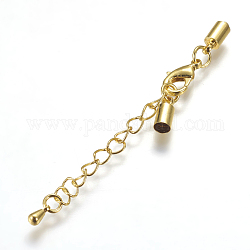Латунный удлинитель цепи, с застежками из лобстера и концами шнура, долговечный, золотые, 59~61 мм, конец шнура: 9x4 мм, внутренний диаметр: 3.5 мм