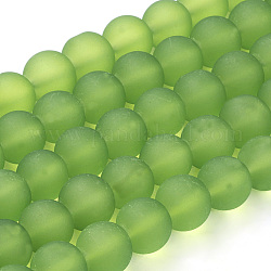Fili di perline di vetro trasparente, smerigliato, tondo, verde lime, 4mm, Foro: 1.1~1.6 mm, circa 200pcs/filo, 31.4 pollice