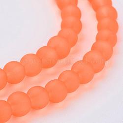 Chapelets de perles en verre transparent, mat, ronde, orange foncé, 6mm, Trou: 1.3~1.6mm, Environ 140 pcs/chapelet, 31.4 pouce