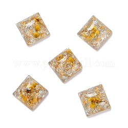 Transparente Harzcabochons, mit getrockneten Blumen, Gold- und Silberfolie, Viereck, golden, 17.5x17.5x7.5 mm